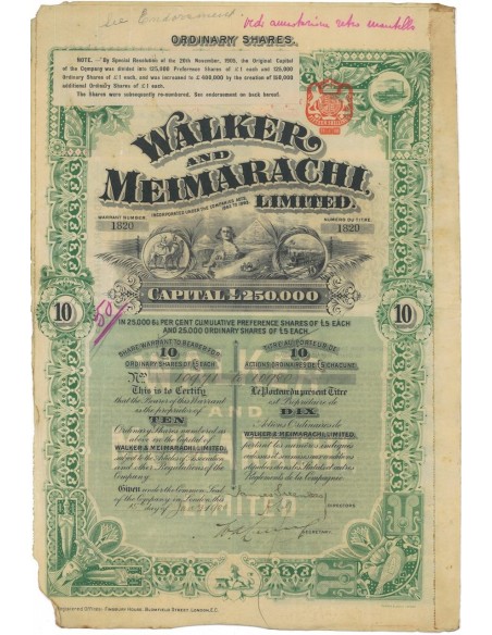 WALKER AND MEIMARACHI LTD - 10 AZIONI 1900