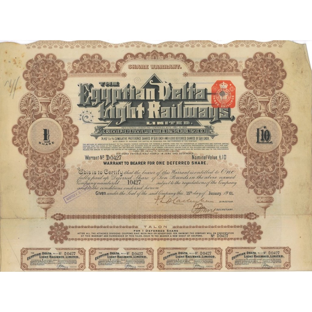 THE EGYPTIAN DELTA LIGHT RAILWAYS 1 AZIONE - 1901