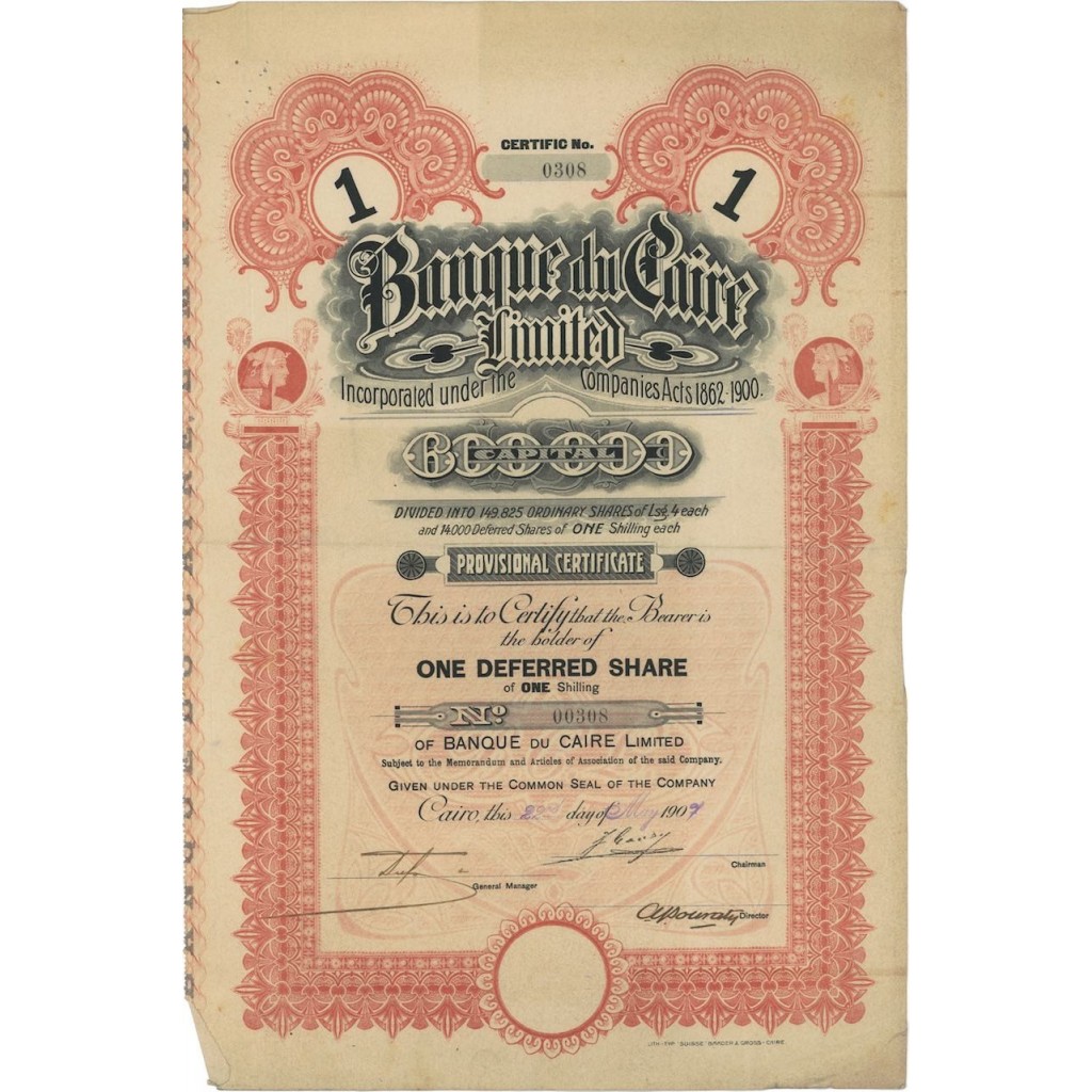 BANQUE DU CAIRE LIMITED - 1 AZIONE - 1907