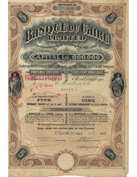 BANQUE DU CAIRE LIMITED - 5 AZIONI - 1907