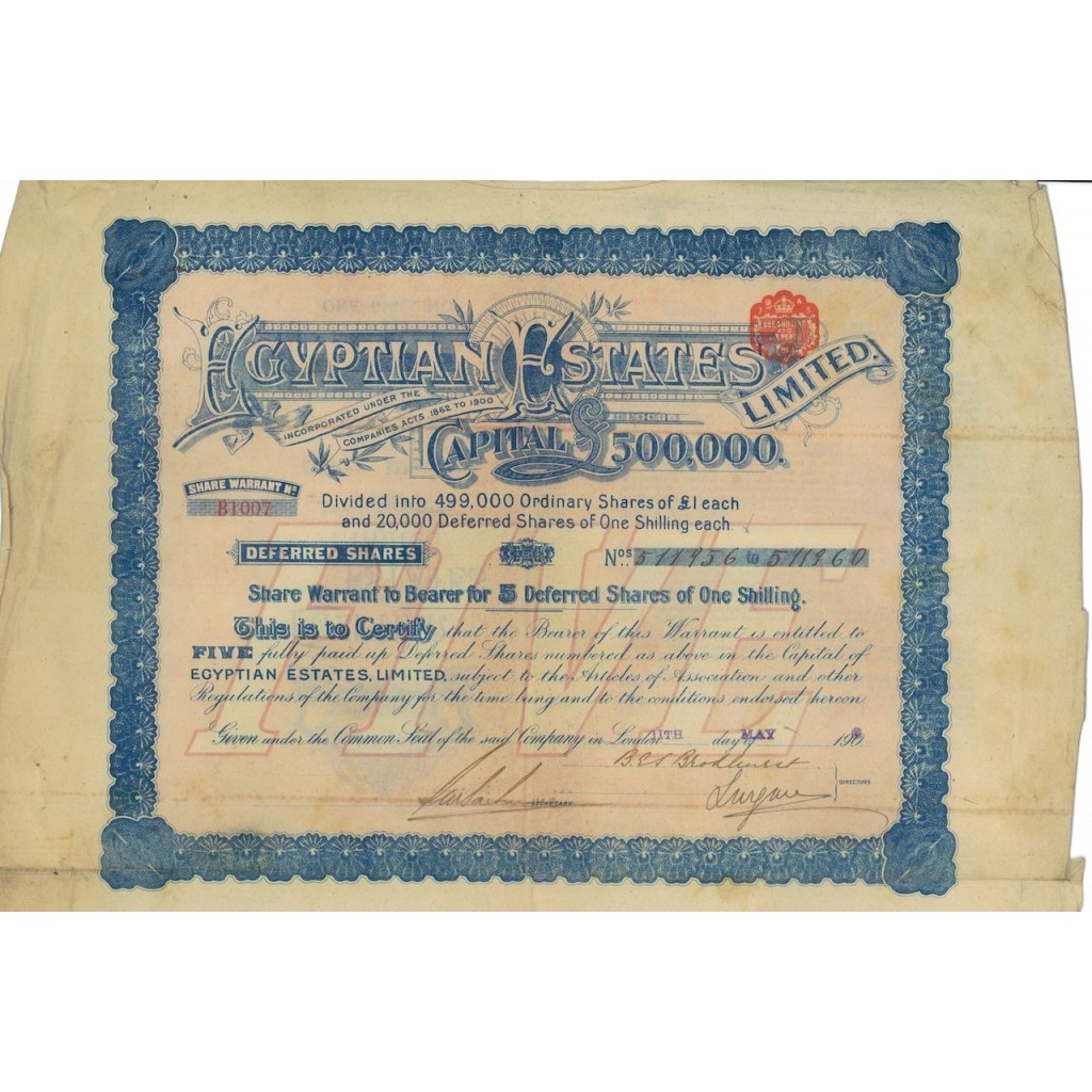 EGYPTIAN ESTATES - 5 AZIONI 1907