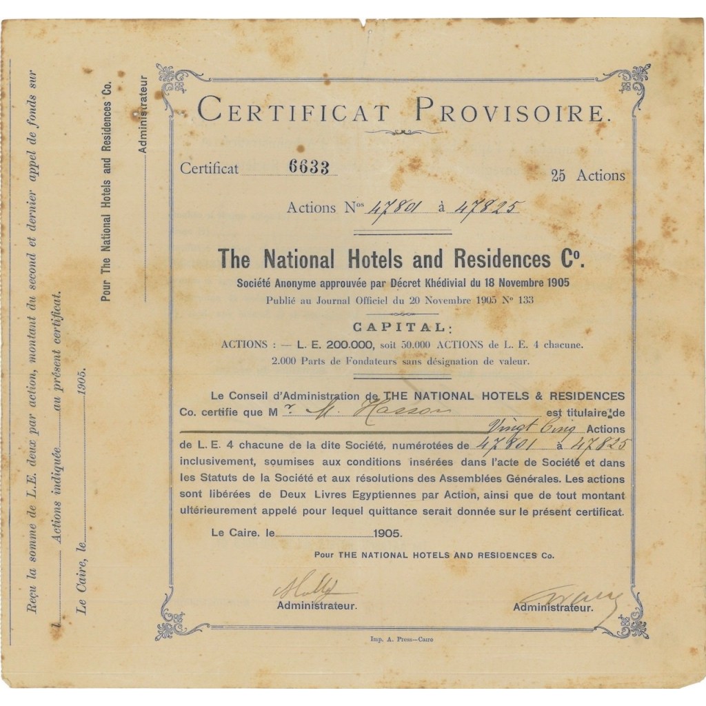 THE NATIONAL HOTELS AND RESIDENCES - AZIONI - 1905