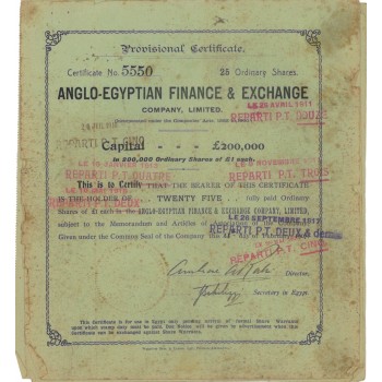 ANGLO-EGYPTIAN FINANCE AND EXCHANGE - 25 AZIONI 1920