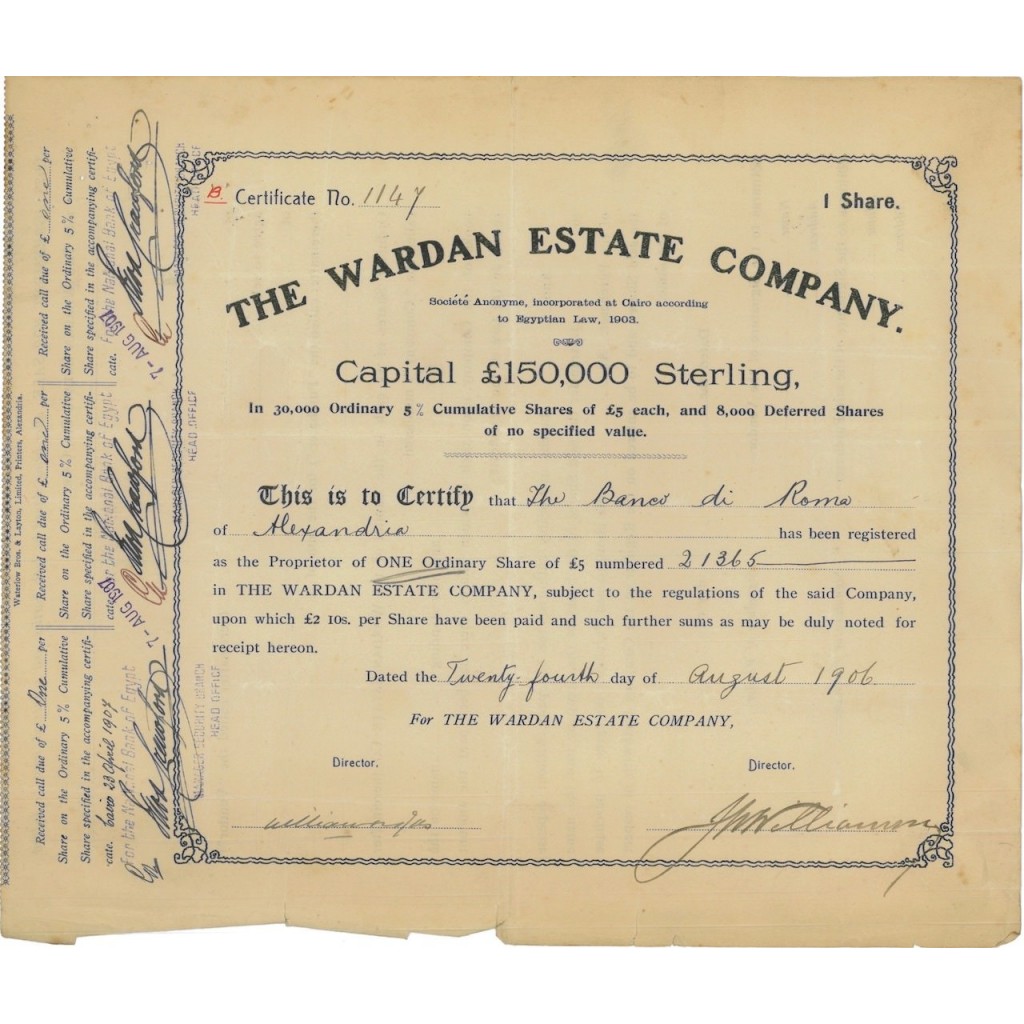 THE WARDAN ESTATE COMPANY - 1 AZIONE - 1906