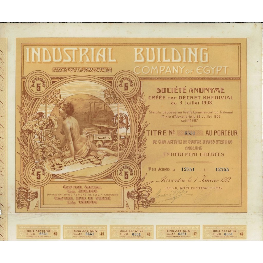 INDUSTRIAL BUILDING COMPANY - 5 AZIONI - 1912