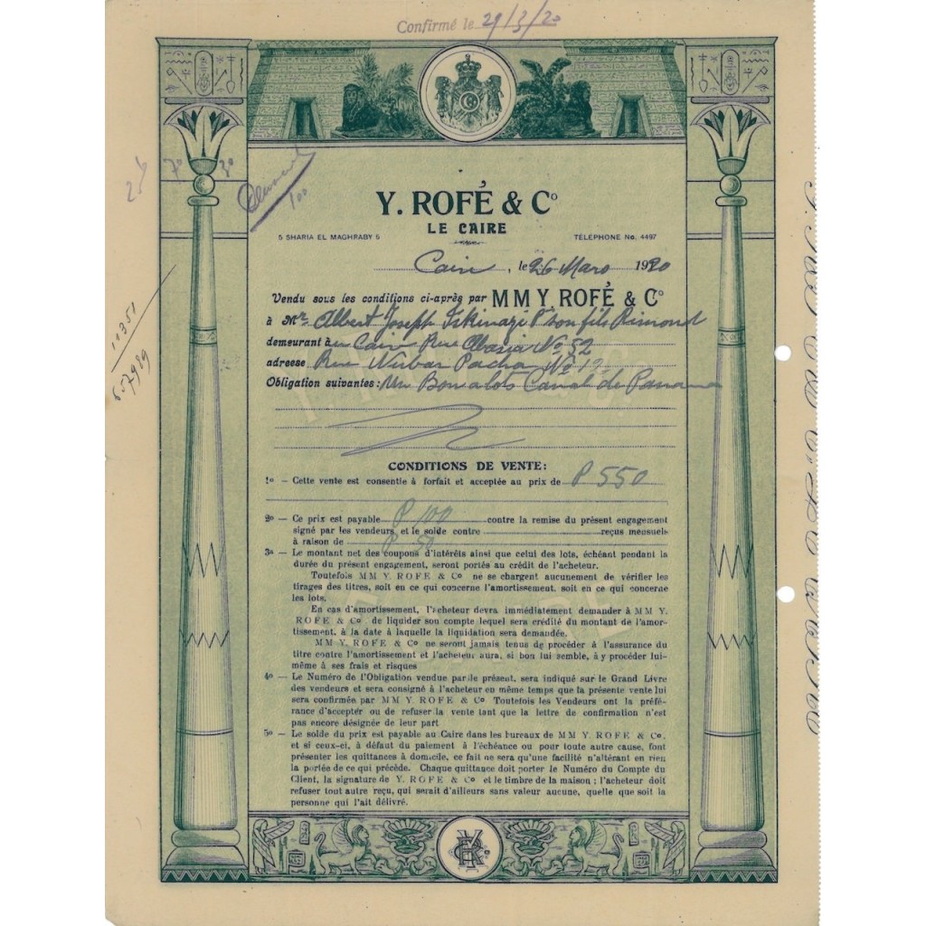 Y. ROFE AND C. - 1 OBBLIGAZIONE 1920