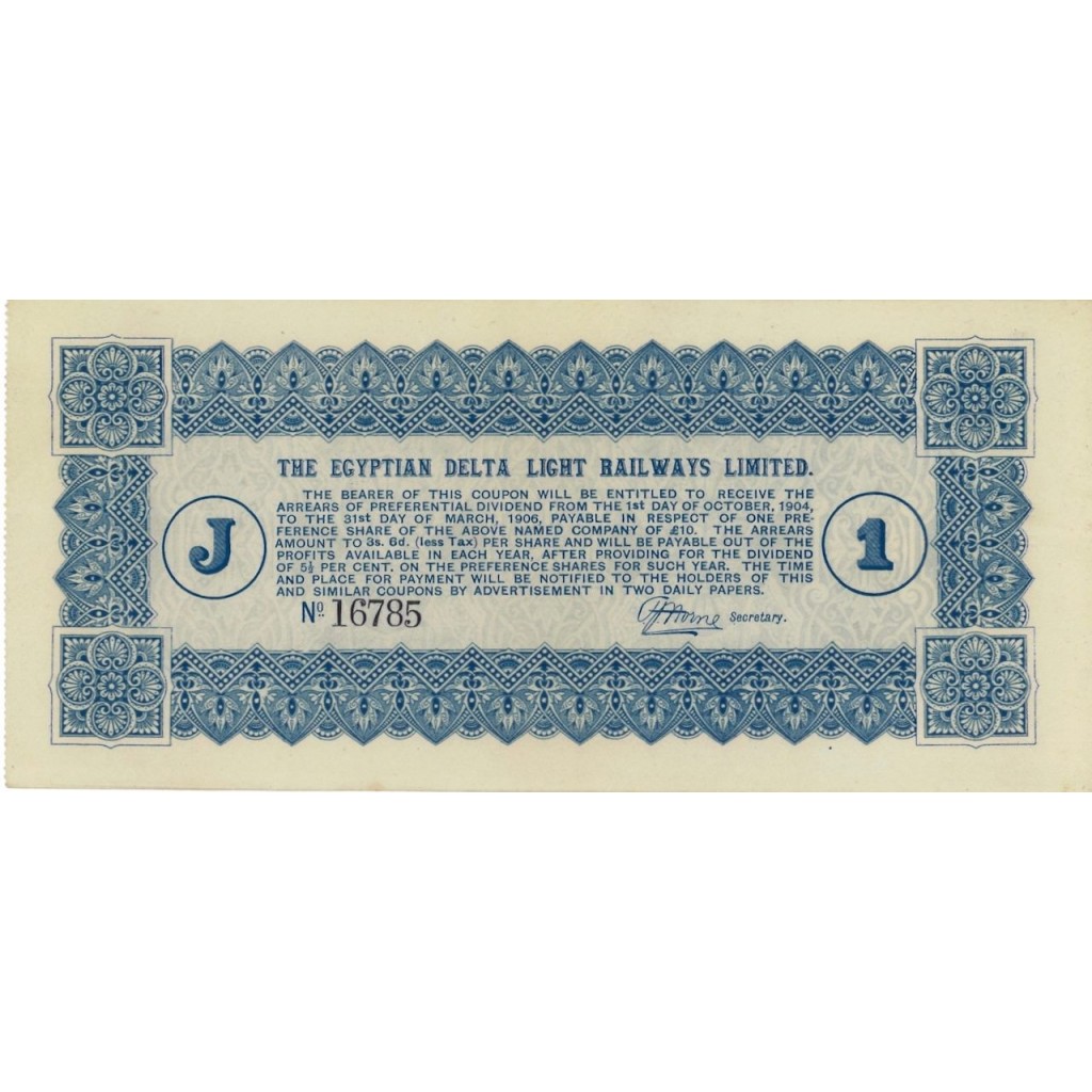 THE EGYPTIAN DELTA LIGHT RAILWAYS LTD - COUPON 1904