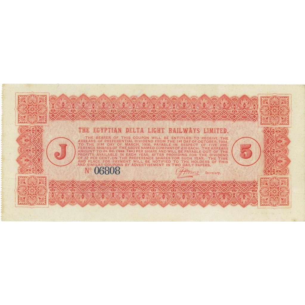 THE EGYPTIAN DELTA LIGHT RAILWAYS LTD - COUPON 1904