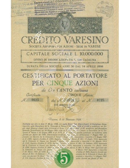 CREDITO VARESINO 1 AZIONE VARESE 1935