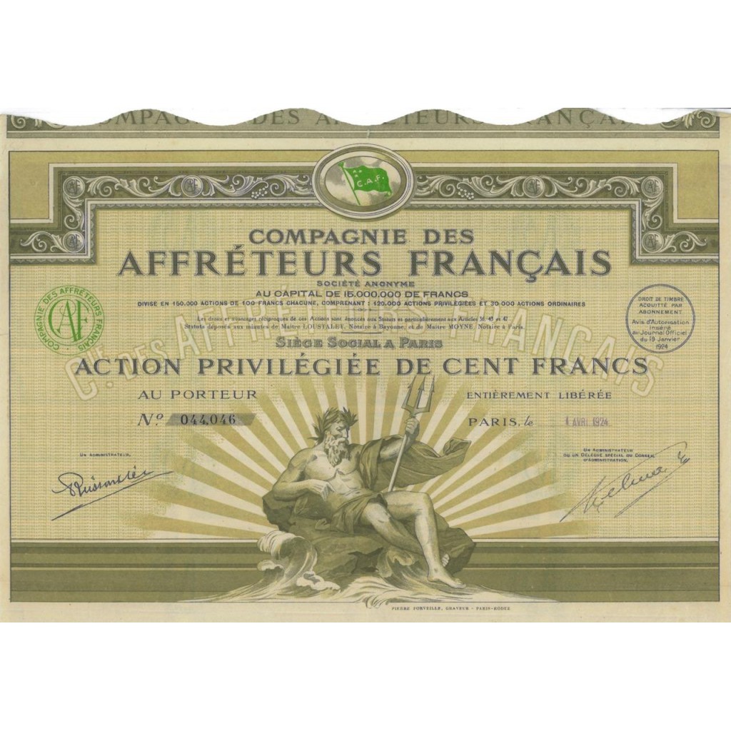 COMP. DES AFFRETEURS FRANCAIS - 1 AZIONE - 1924