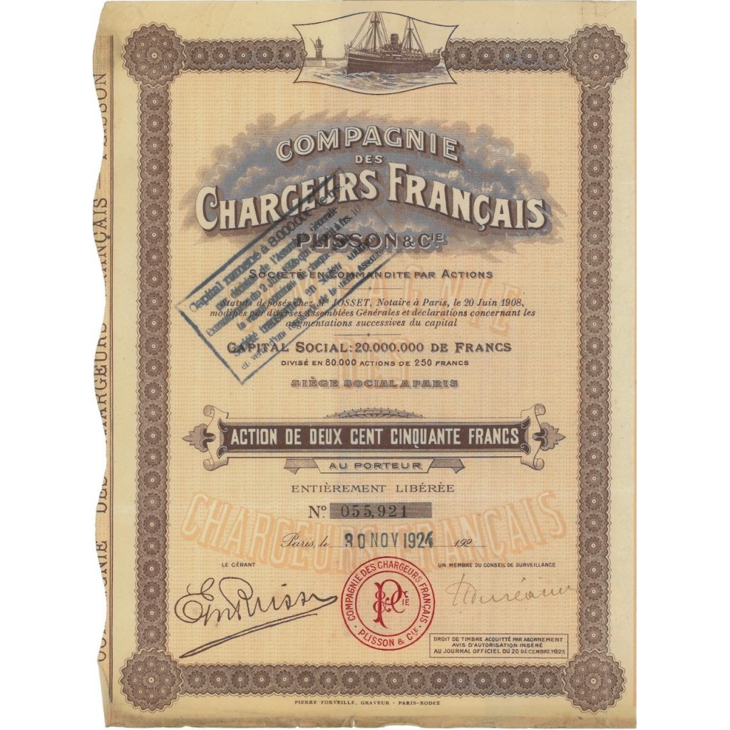 COMP. DE CHRARGEURS FRANCAIS PLISSON - 1 AZIONE 1924