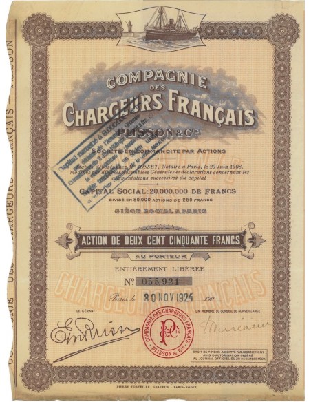 COMP. DE CHRARGEURS FRANCAIS PLISSON - 1 AZIONE 1924