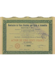 BERTHET E C. - 1 AZIONE DI 500 FRANCHI - 1920