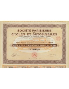 SOC. PARISIENNE DE CYCLES ET AUTOMOBILES - 1 AZIONE - 1929
