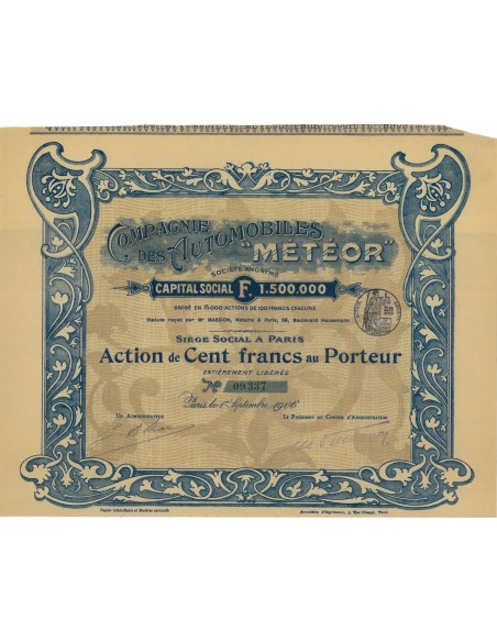 COMPAGNIE DES AUTOMOBILES METEOR - 1 AZIONE - 1906