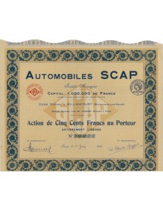 AUTOMOBILES SCAP - 1 AZIONE DI 500 FRANCHI - 1921