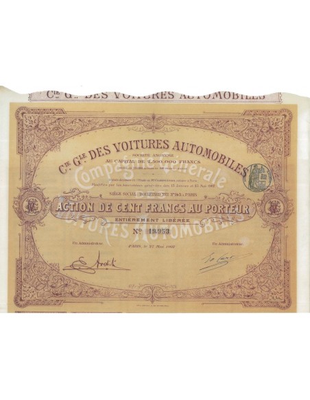 C.IE G.LE DES VOITURES AUTOMOBILES - 1 AZIONE - 1907