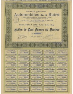 SOC. ANON. AUTOMOBILES DE LA BUIRE - 1 AZIONE DI 100 FRANCHI 1907