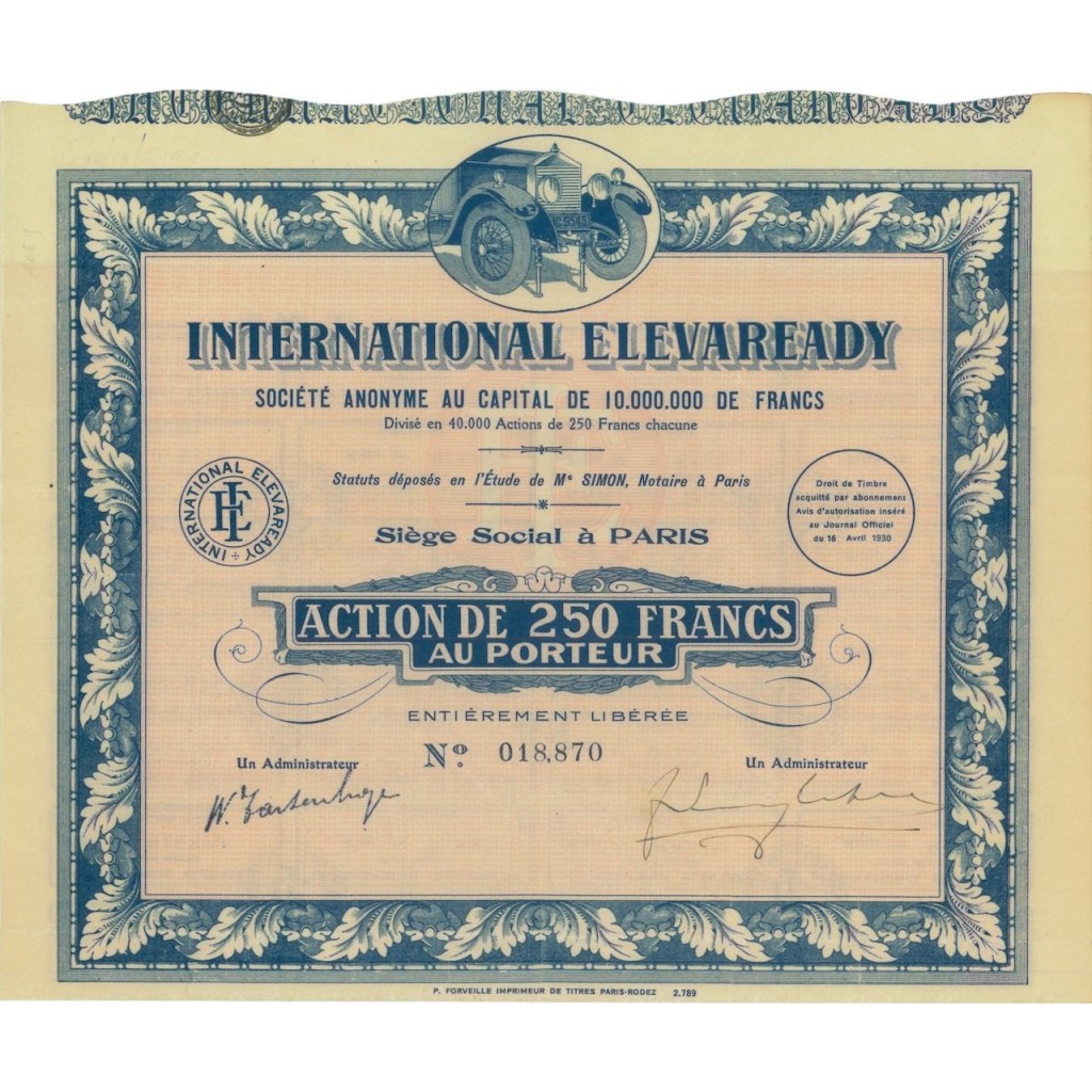 INTERNATIONAL ELEVAREADY - 1 AZIONE - 1930