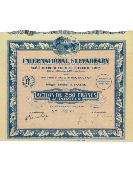 INTERNATIONAL ELEVAREADY - 1 AZIONE - 1930