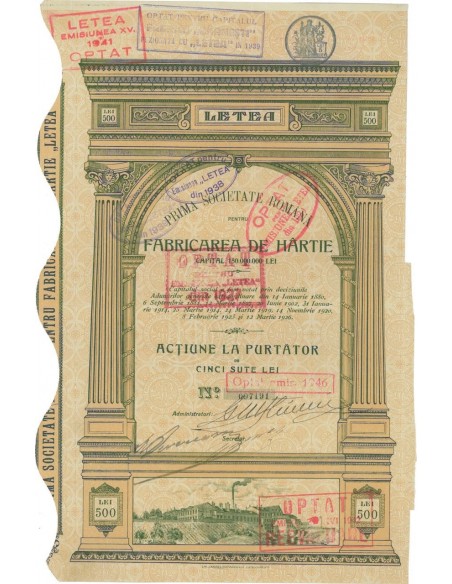 LETEA PRIMA SOC. ROMANA FABRICAREA DE HARTE - 1 AZIONE 1927