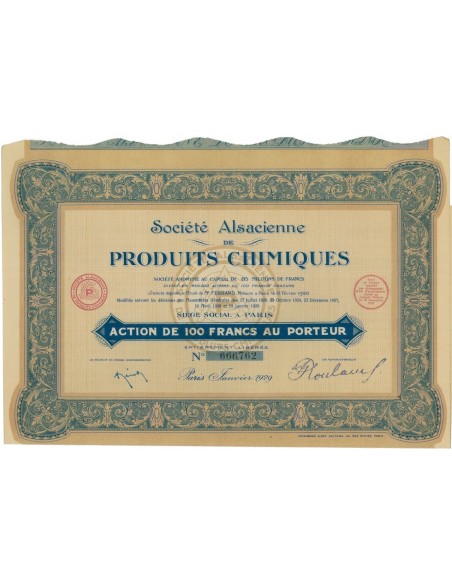 SOC. ALSACIENNE DE PRODUITS CHIMIQUES - 1 AZIONE - 1929