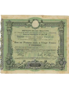 ASSOCIATIONS DE LA PRESSE - BUONO DA 500 FRANCHI - 1887