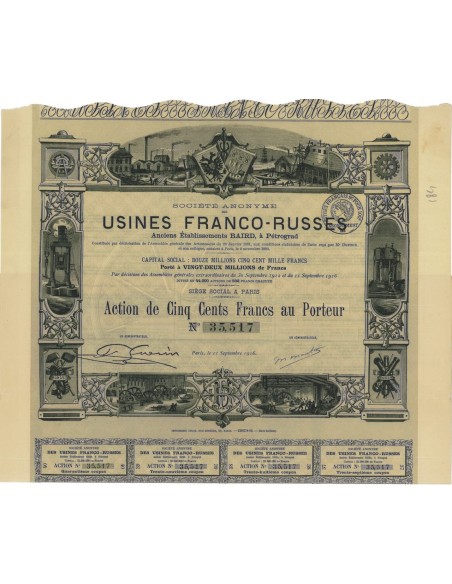 SOC. ANON. USINES FRANCO-RUSSES - 1 AZIONE 1916