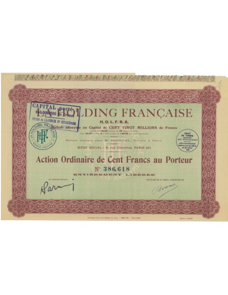 LA HOLDING FRANCAISE H.O.L.F.R.A. - 1 AZIONE - 1928