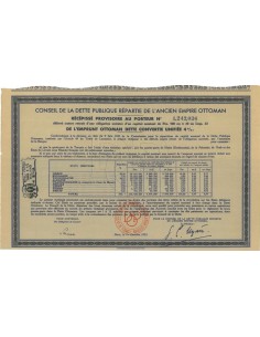 EMPRUNT OTTOMAN DETTE CONVERTIE UNIFIEE 4 PER CENT - 1933