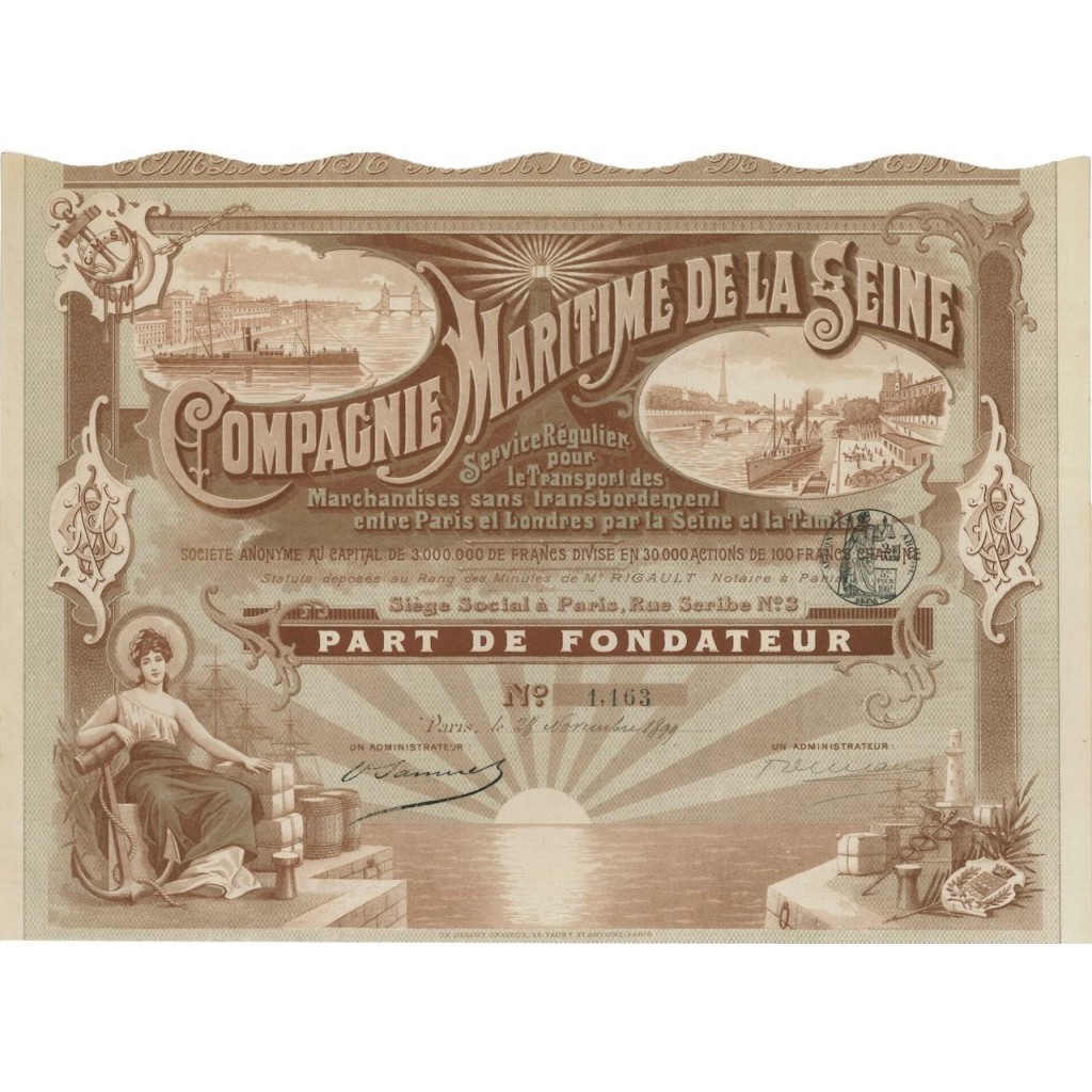 COMPAGNIE MARITIME DE LA SEINE - PARTE DI AZIONE - 1899