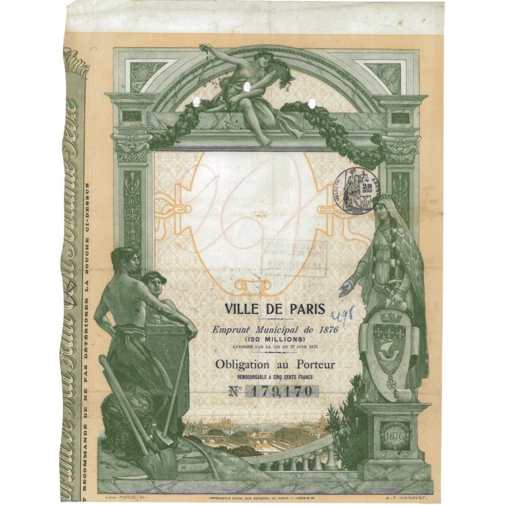 VILLE DE PARIS - 1 OBBLIGAZIONE - 1876
