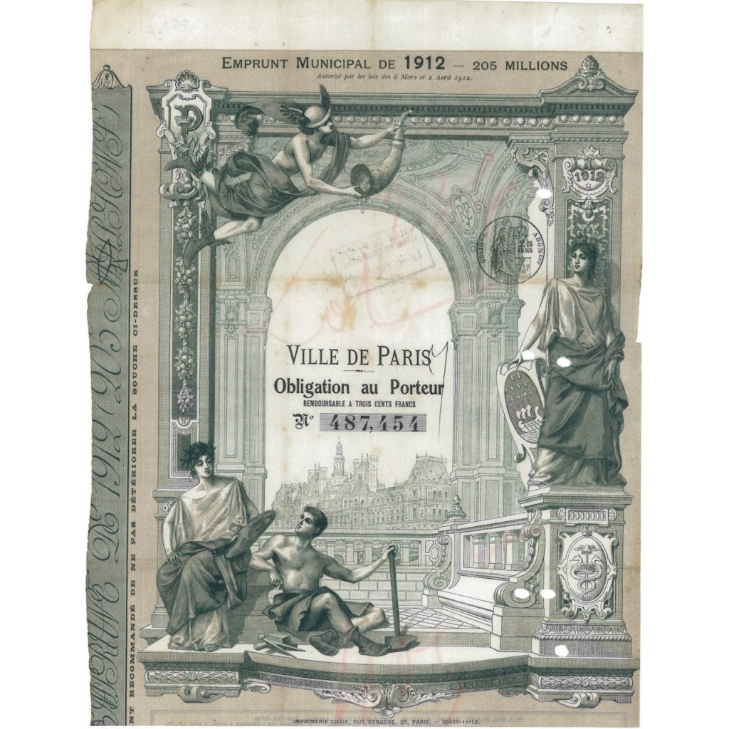 VILLE DE PARIS - 1 OBBLIGAZIONE - 1912