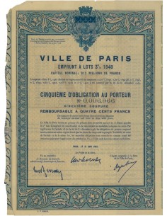 VILLE DE PARIS - QUINTO DI OBBLIGAZIONE - 1948