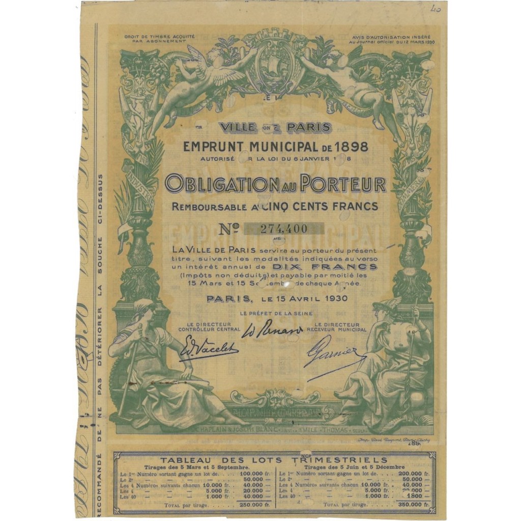 VILLE DE PARIS - 1 OBBLIGAZIONE - 1932