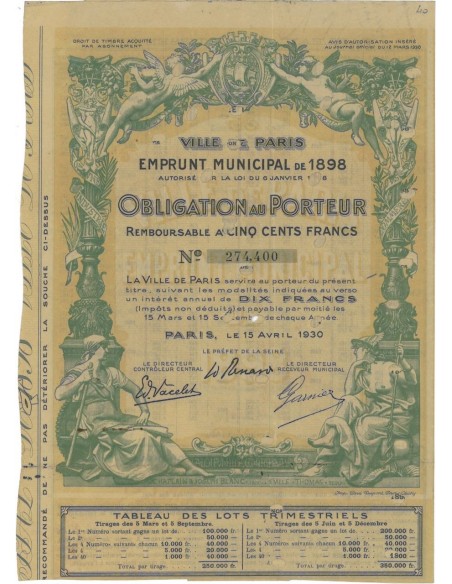 VILLE DE PARIS - 1 OBBLIGAZIONE - 1932