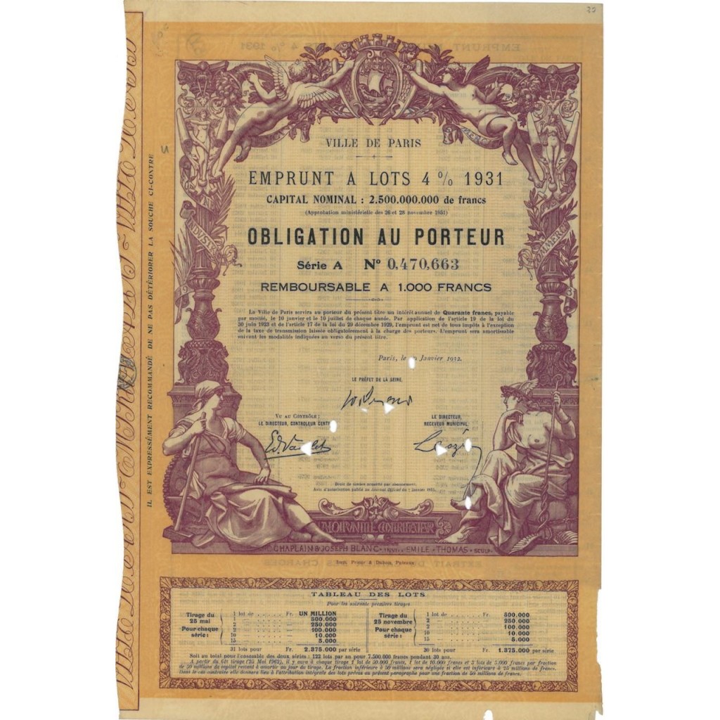 VILLE DE PARIS - 1 OBBLIGAZIONE - 1931