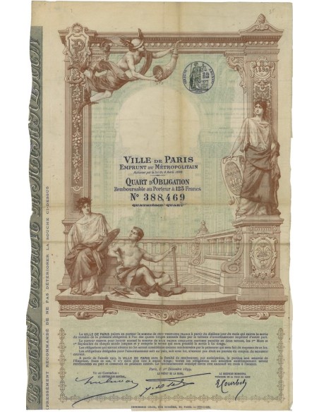 VILLE DE PARIS - QUARTO DI OBBLIGAZIONE 1899