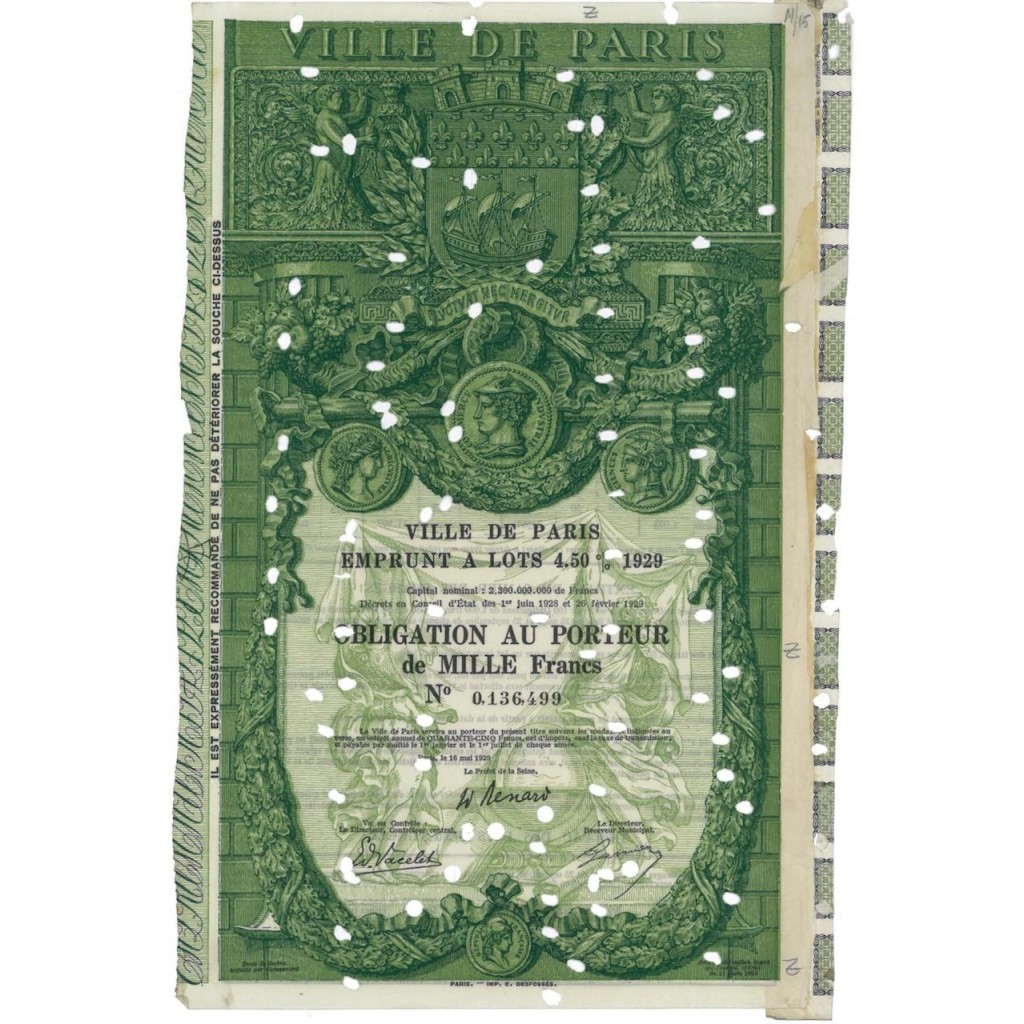 VILLE DE PARIS - 1 OBBLIGAZIONE 1929