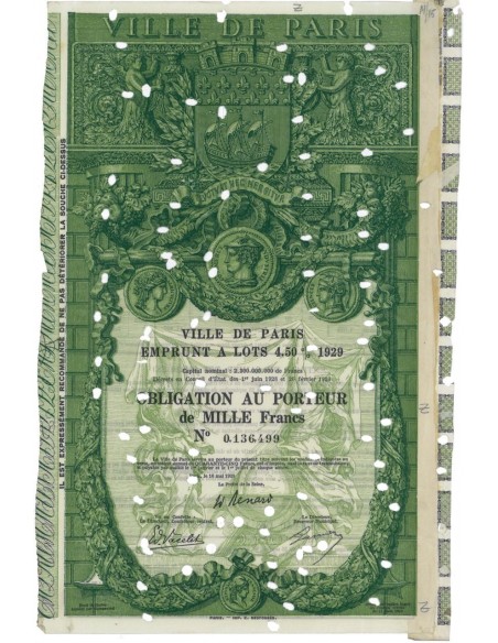 VILLE DE PARIS - 1 OBBLIGAZIONE 1929