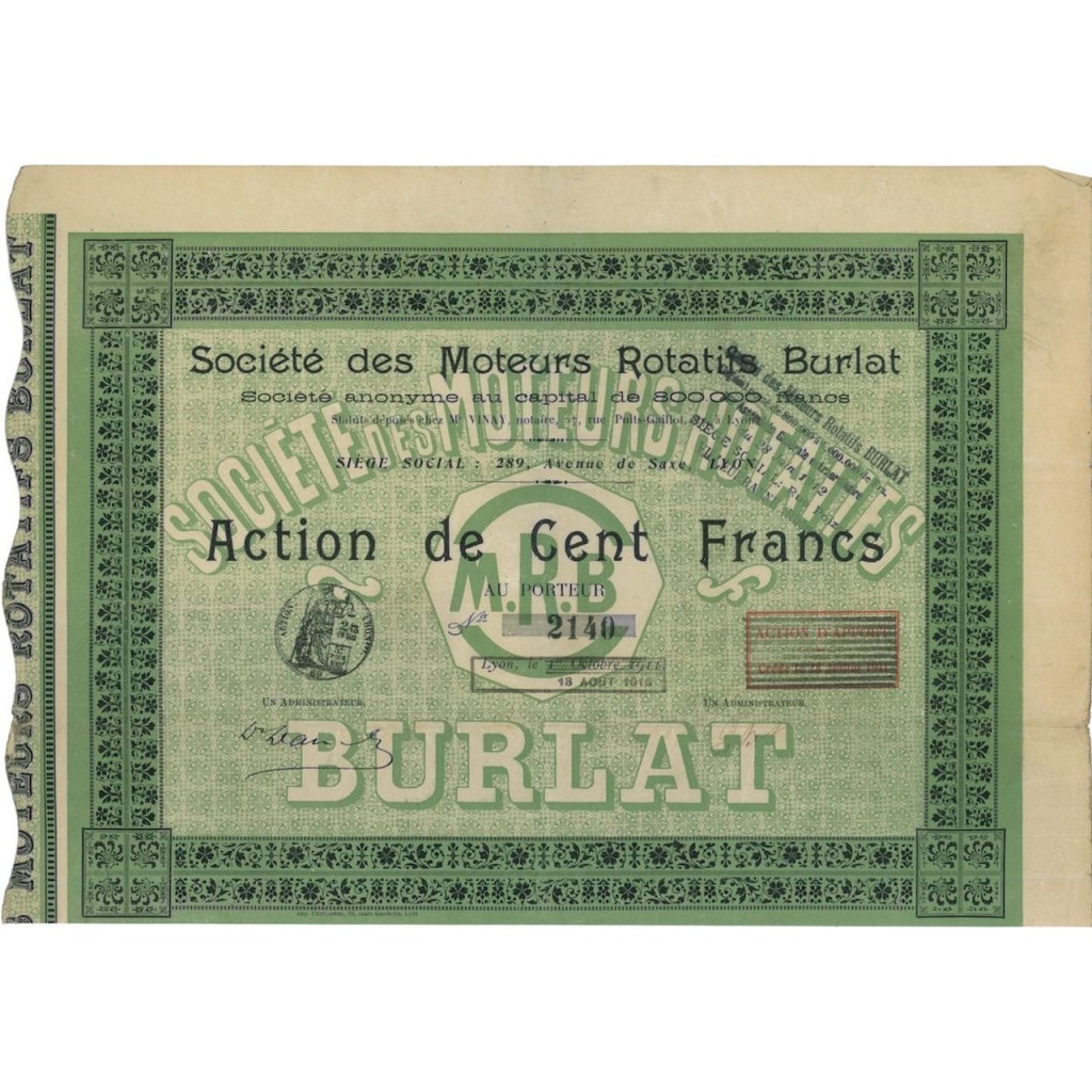 SOC. DES MOTEURS ROTATIFS BURLAT - 1 AZIONE - 1913