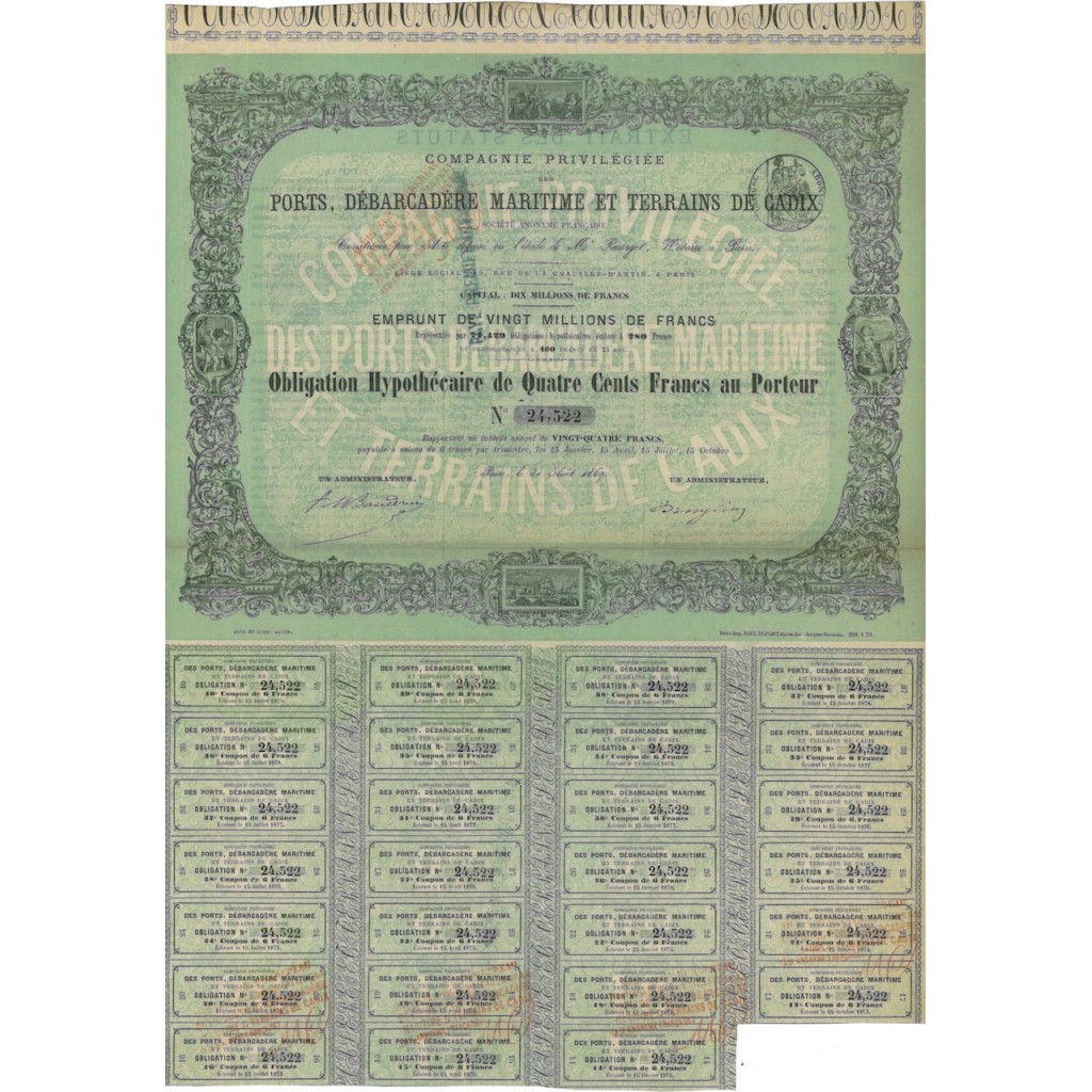 COMP. PRIVILEGIEE DES PORTS DEBARCADERE MARITIME - 1 OBBLIG. 1869
