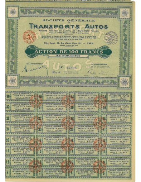 SOC.GEN. TRANSPORTS AUTOS - 1 AZIONE - 1929