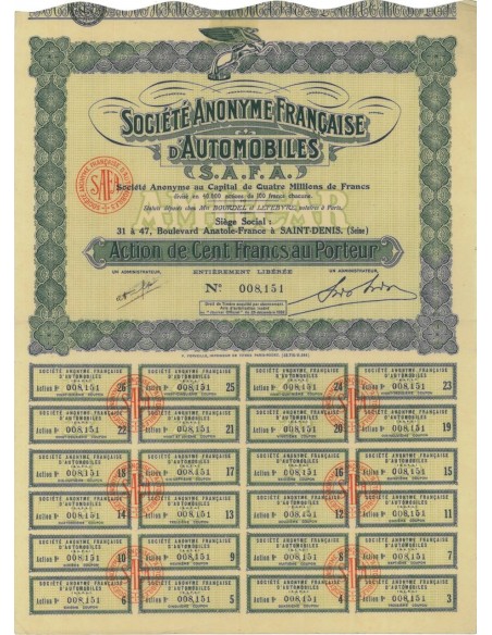 SOC. ANON. FRANCAISE D'AUTOMOBILES SAFA - 1 AZIONE 1932