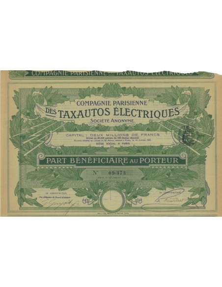 COMP. PARISIENNE DES TAXAUTOS ELECTRIQUES - PARTE DI AZIONE 1907