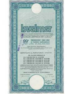 ISVEIMER - Certificato al portatore 99^ emis.1985-1992 colore blu