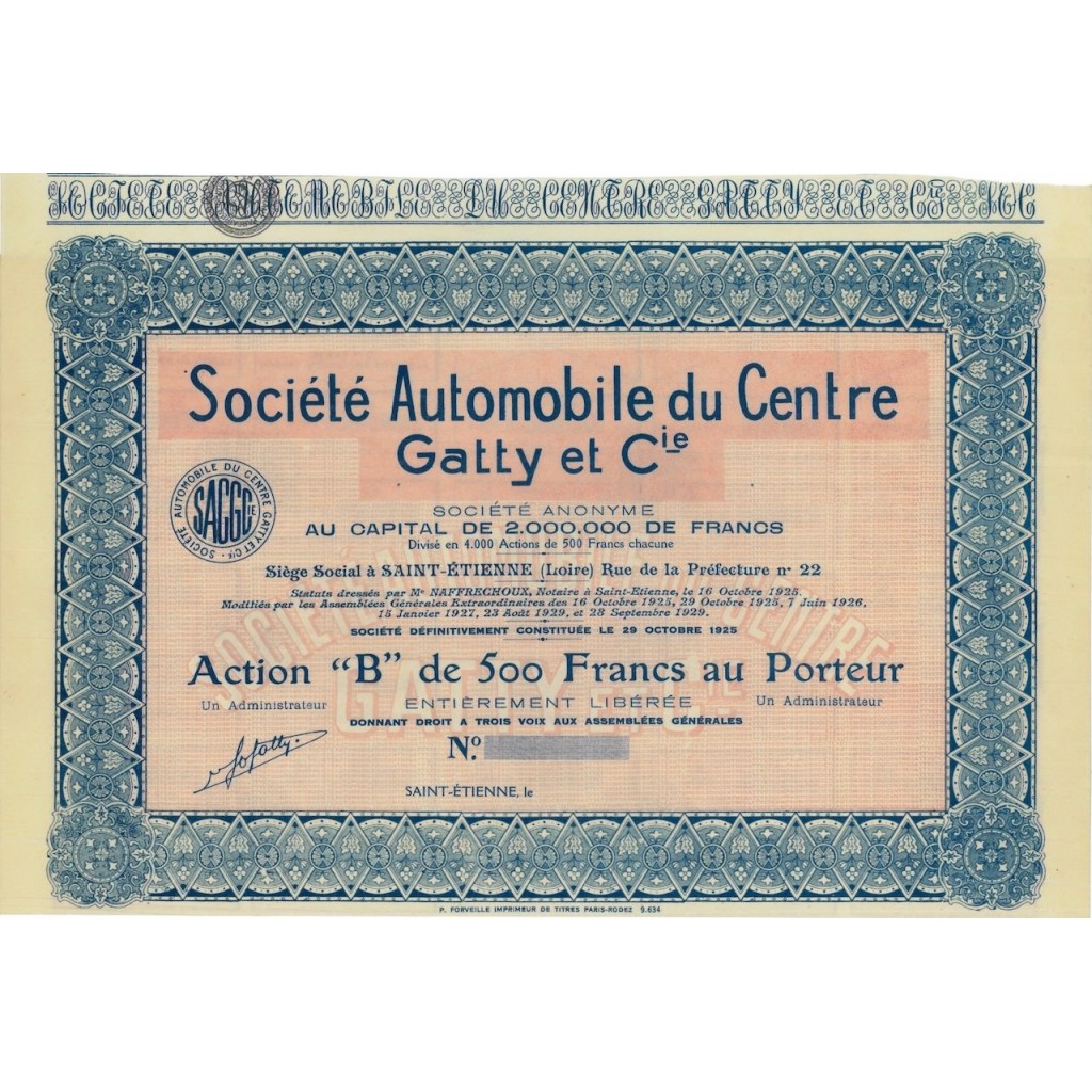SOC. AUTOMOBILE DU CENTRE - 1 AZIONE B - 1929