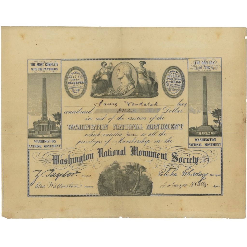 WASHINGTON NATIONAL MONUMENT SOCIETY - FIRMA ZACHARY TAYLOR