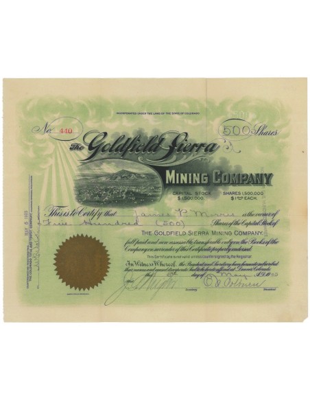 THE GOLDFIELD SIERRA MINING COMPANY - 500 AZIONI - 1905