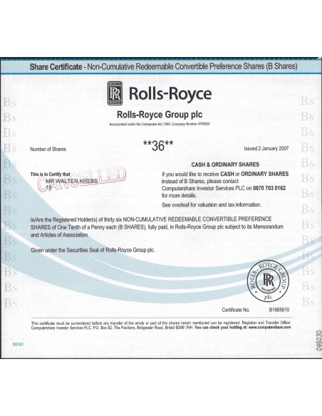 ROLLS-ROYCE - 36 AZIONI - 2007